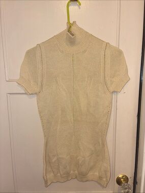 VINTAGE JAN & CARLOS Cream Short Sleeve Knit Turtleneck Top BEAUTIFUL SZ 42